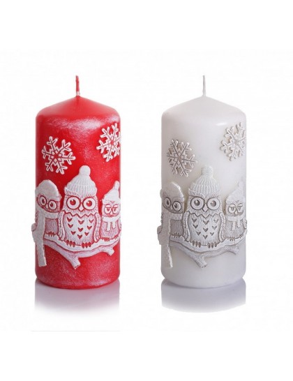 Díszgyertya henger  60x130mm Winter Owls New